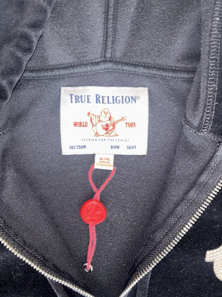 Chaqueta de Colección Y2K True Religion Mujer Negra Estrás Terciopelo Cremallera Talla XL  Foto 4 de 4