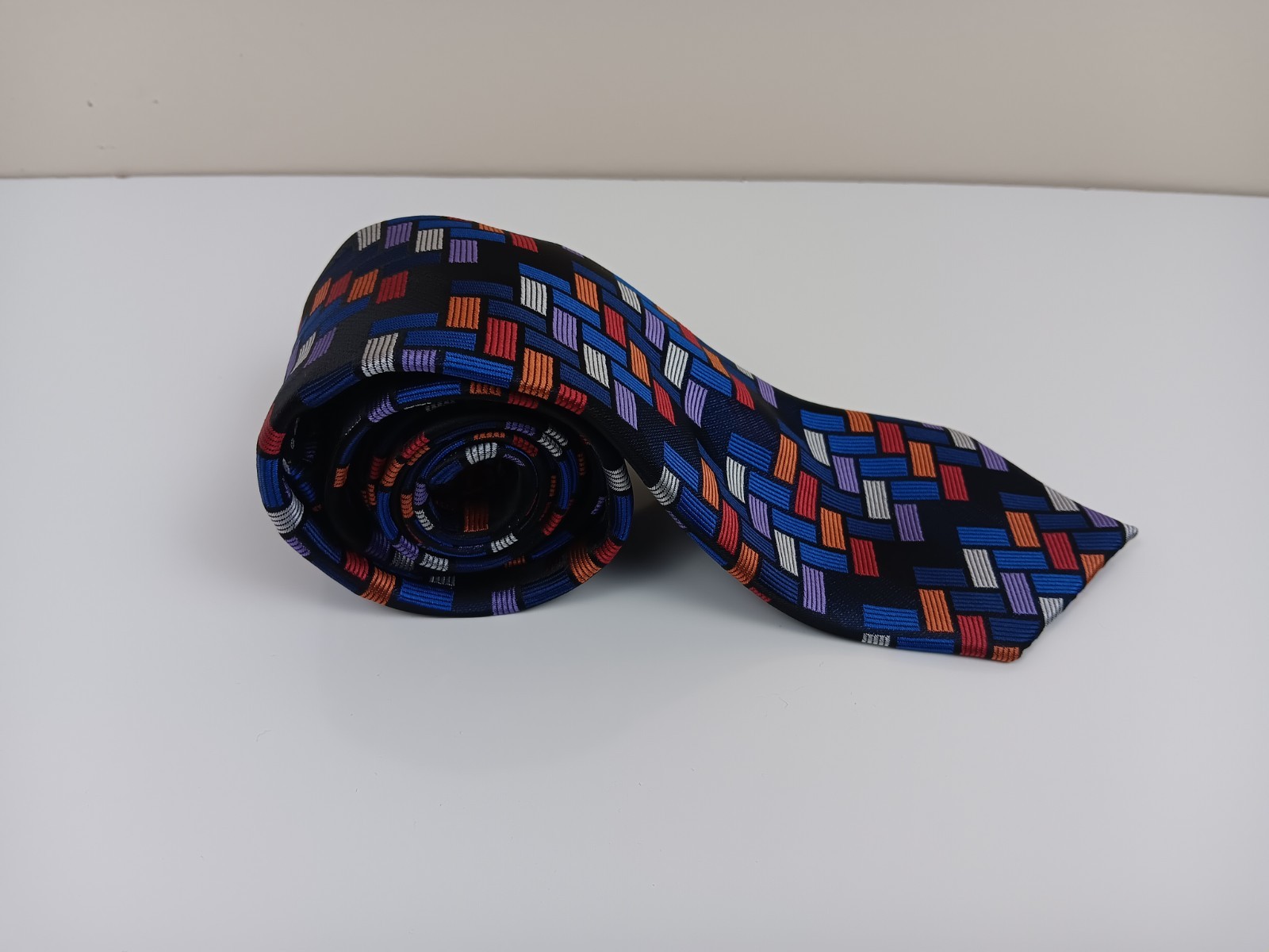 BARRY WANG Hand Tailored Silk Plaid Rectangular Colors Neck Tie Italy Multicolor