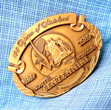 North Dakota Statehood 1889 1989 Belt Buckle  100 Years Vtg Rough Cut  .SHY411