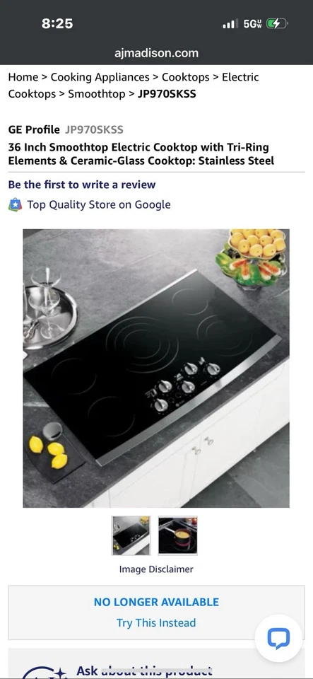 GE Profile JP970SKSS 36 pol. Panela de aço inoxidável Smooth Top - Imagem 2 de 3