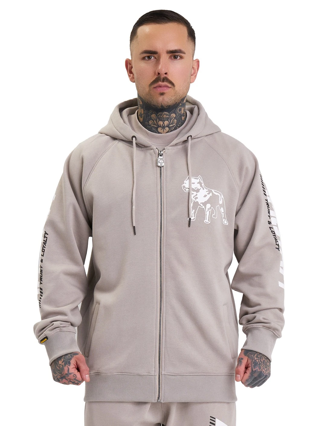 SACAI Amstaff Logo 2.0 Zip Hoodie Uomo Cappuccio Giacca Uomo Maglione Felpa Beige