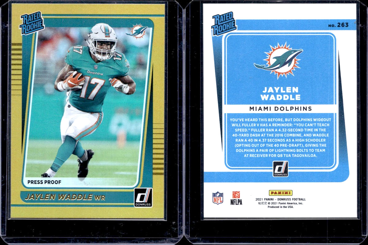 2021 Donruss Football Premium Gold Press Proof #263 Jaylen Waddle RC - Dolphins