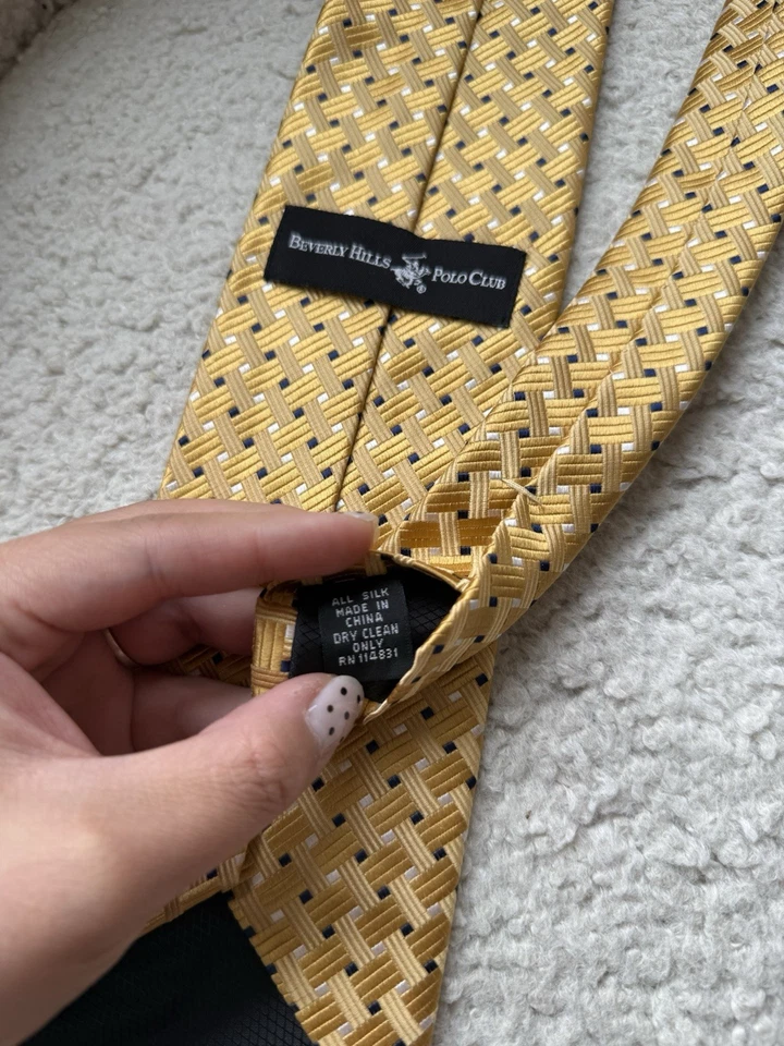 Gravata masculina Beverly Hill polo club seda dourada - Imagem 3 de 3