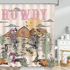 Howdy Cowboy Shower Curtain Funny Skull Skeleton Retro Western Bathroom Showe...
