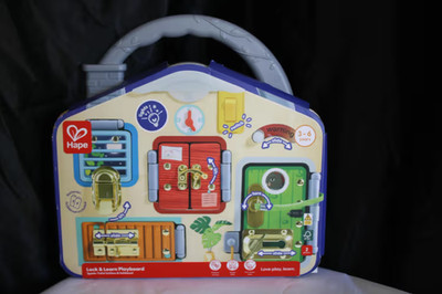 Hape: Lock & Learn Playboard - Moving Parts Toy, Door Opening & Reveal, Sliding