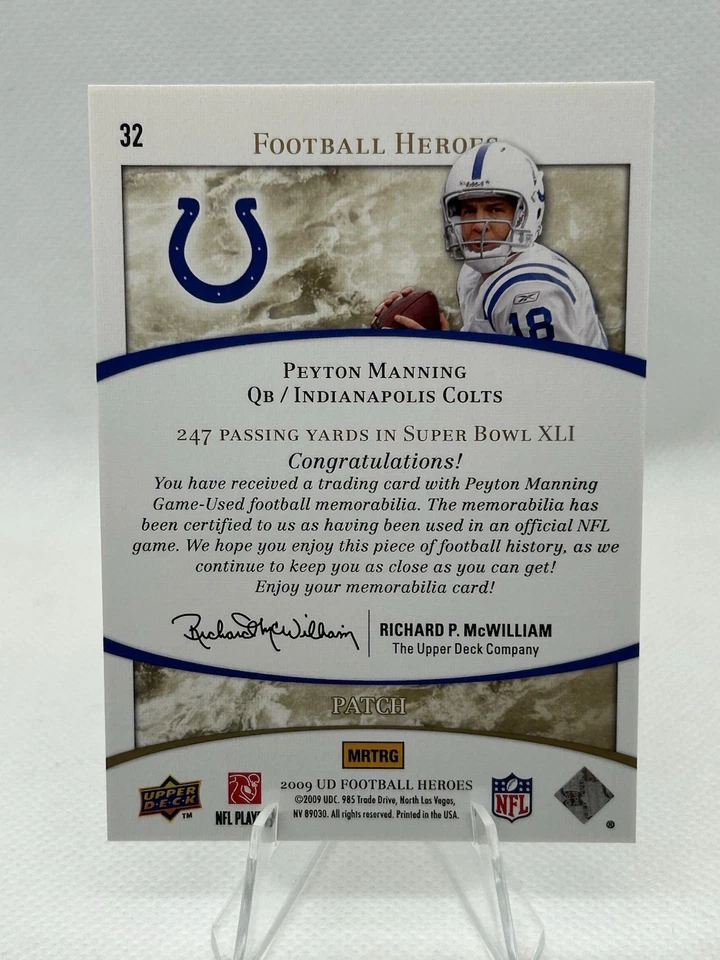 Peyton Manning GAME USED /15 - 2009 Upper Deck Football Heroes Gold Patch Colts - Image 2 of 2