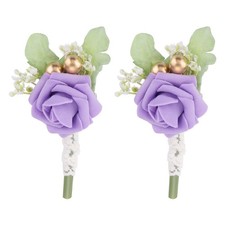 2 Pcs Groom Boutonnieres Rose Boutonnieres Pins 3"x5" for Wedding Purple