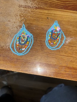 Handmade Turquoise Seed Bead Drop Earrings