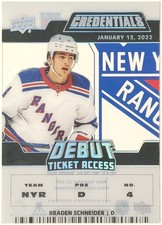 2022-23 UD Credentials Debut Ticket Access Acetate Braden Schneider Rookie