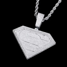 3Ct Round Cut Real Moissanite Men's Superman Pendant 14k White Gold Plated