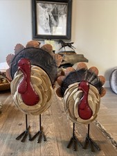 Wood Metal Turkey Decor Pair Thanksgiving Farmhouse 14 11