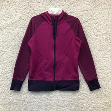 Nike Hoodie Medium Womens Purple Solid Full Zip Therma Fit Fleece Activewear Top