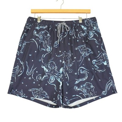 Peter Millar Swim Trunks Mens Large Navy Blue Octopus Stingray Print Shorts