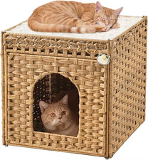 Cat Beds for Indoor Cats Extra Large Double Cat Cave Pet Cube, Handwoven Rattan