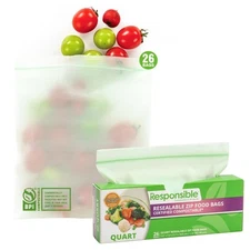 Certified Compostable QUART Resealable Zip Bag, Extra Strength Food Bags, Pla...