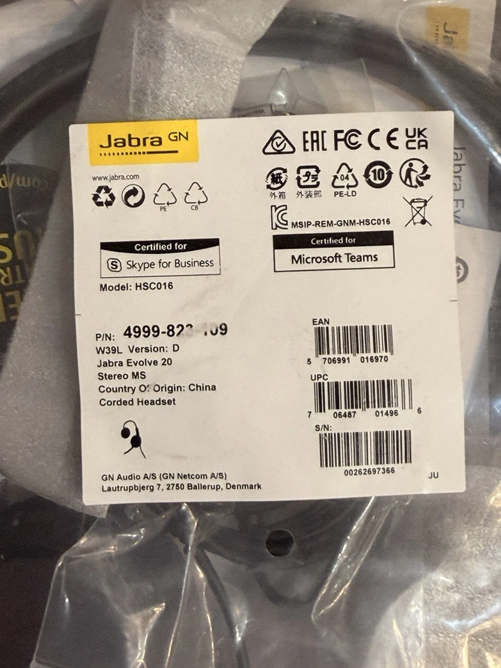 Jabra Evolve 20 Stereo Headset Black (4999-823-109) W39L - Image 2 of 4