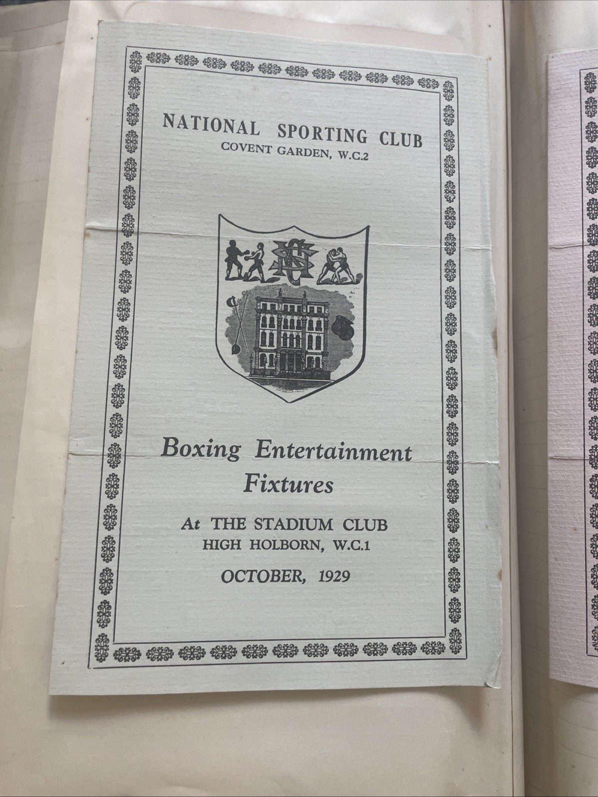 National Sporting Club Covent Garden Boxing Entertainment Fixtures 1929