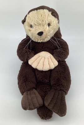 Seaworld Parks SEA OTTER Plush 2012 Mammal W/Shell Brown Lying Down Stuffed
