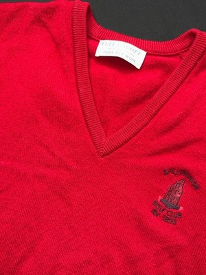 Lyle & Scott Vest Pure Wool Golf Sweater  Ballybunion Logo Scotland Red Mens L