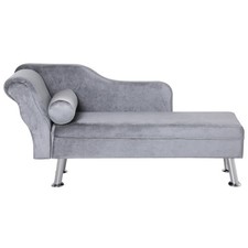 HOMCOM Chaise Longue Imbottita Stile Vintage in Velluto Grigio con Cuscino