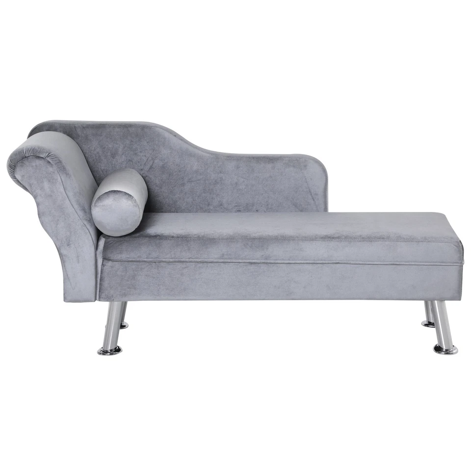 HOMCOM Chaise Longue Imbottita Stile Vintage in Velluto Grigio con Cuscino