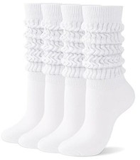Slouchy Socks for Women Boot Slouch Scrunch Long One Size Tall 2 Pairs White 2