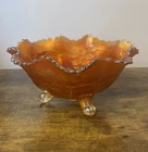 Vintage Fenton Bowl Large Footed Marigold Carnival Glass 'Orange Tree' Pattern