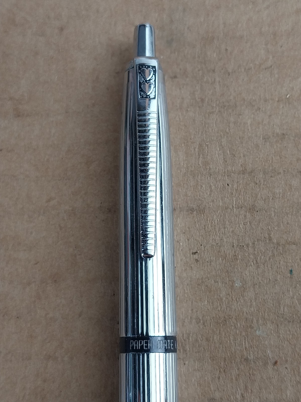 Vintage Paper Mate Double Heart USA Chrome Ballpoint Pen