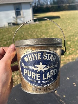 Vintage White Star Pure Lard Advertising tin Pail Plankinton Packing Co. 2lb