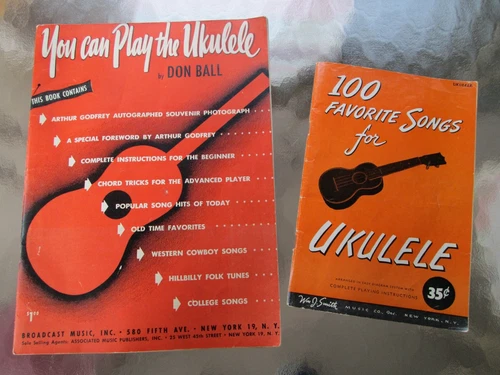 Vintage Lot (2) UKULELE Instruction Books  1946 + 1950 You Can Play + 100 Songs