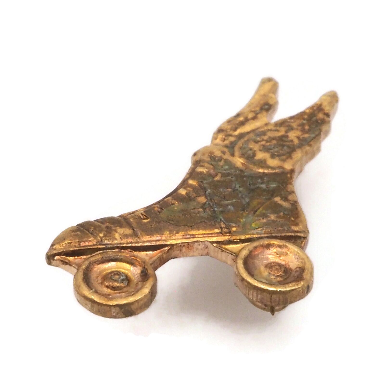 1940's Vintage Small Gold Tone Roller Skate w Win… - image 2