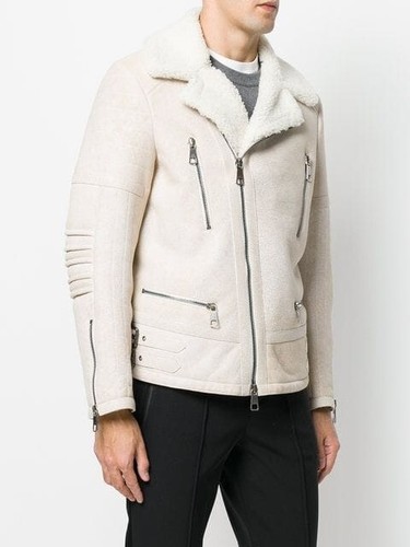 Neil Barrett, NEIL BARRETT NEW AVIATOR VINTAGE NUBUCK SHEARLING BIKER LEATHER COAT JACKET BEIGE