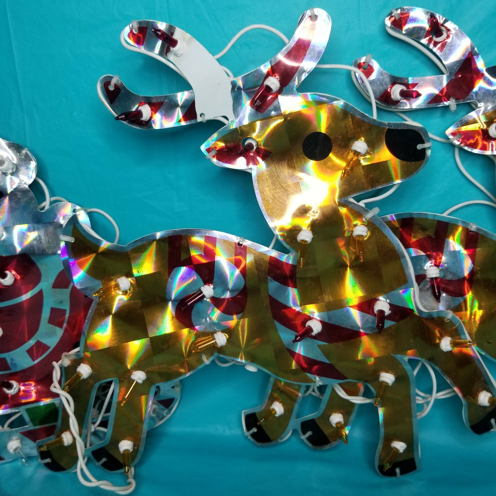 Lighted Holographic Santa Sleigh Reindeer Outdoor 4ft Vintage Christmas Sign eBay