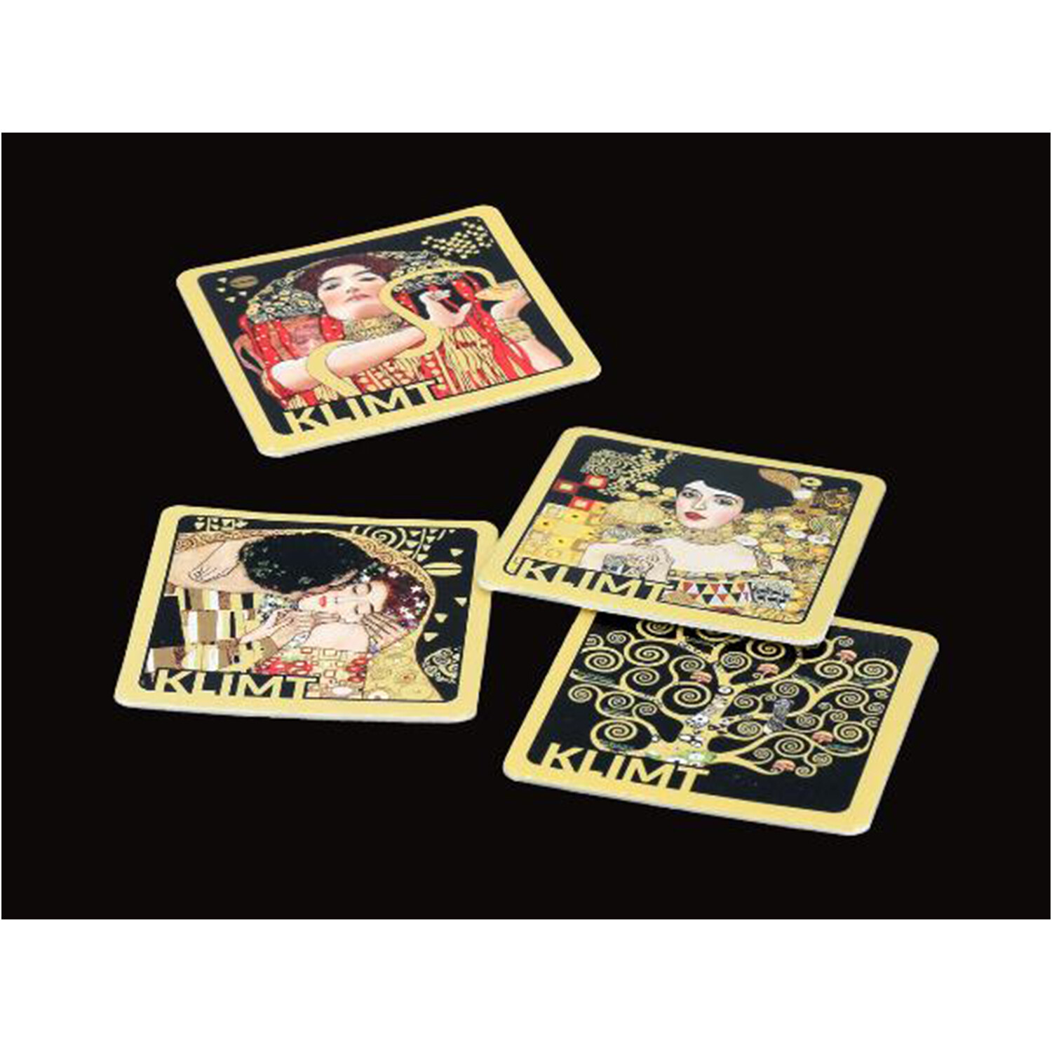 Whiskey Shot Glasses Set - 2 oz Shot Glass and 4 Mini Coaster, The Kiss, G.Klimt
