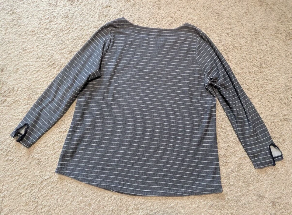 Moletom Talbots Terry tamanho 2X pequeno cinza listrado azul praia capa pulôver - Imagem 2 de 4