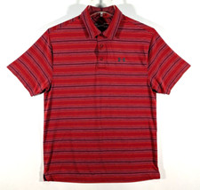 Under Armour Polo Shirt Men's Large Red Striped Heat Gear Golf Short Sleeve