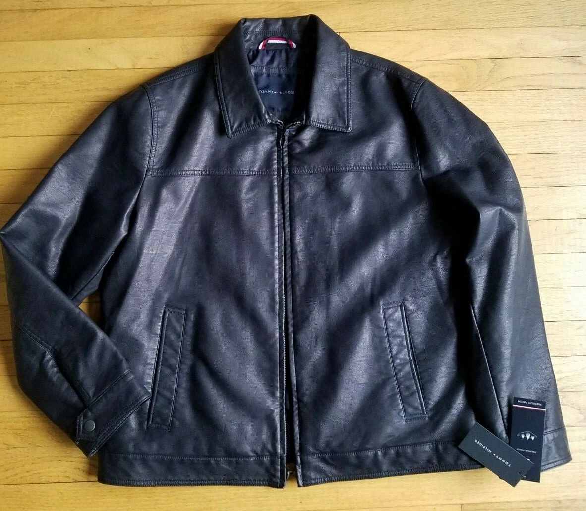 hver dag uddøde videnskabsmand New Tommy Hilfiger Men&#039;s Faux Leather Jacket - Size: L Color: NAVY |  eBay