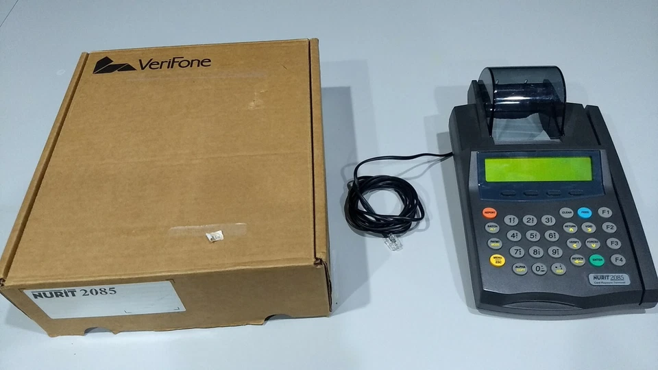 Impresora integrada terminal Nurit 2085 POS EDC con rollo de papel y cable conector telefónico Foto 3 de 4
