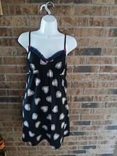 Betsey Johnson Bsby Doll Lingerie Black Heart Pink Sz Large Adjustable Strap