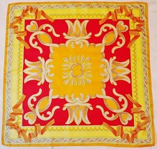 SCARF VINTAGE AUTHENTIC ABSTRACT ART RIBBONS ORANGE RED YELLOW SILK 35" SQUARE