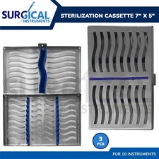 3 Pcs Dental Sterilization Cassette 7"x5"x0.75" 10 Instruments Style-2 German Gr