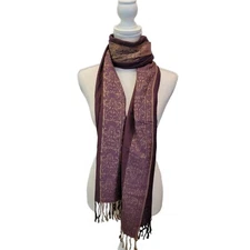 Pashmina Brand Shawl Scarf Shades of Purple Fringe Excellent Condition 