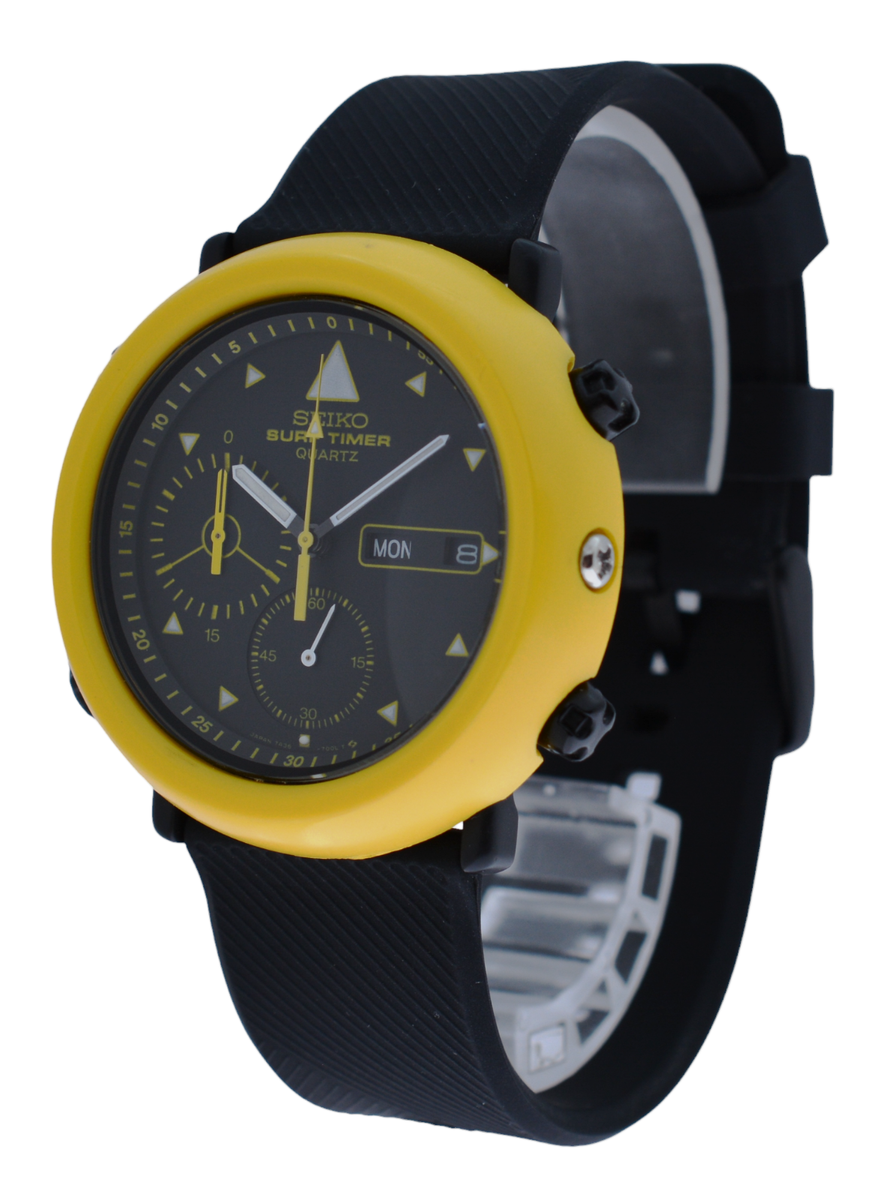 RARE 42mm Men's SEIKO Surf Timer Chronograph Black/ Yellow
