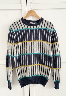 AITCH London Vintage %100 reine Wolle grau/mix Farben gestreift Pullover! S, Uk8/10