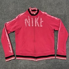 VTG Y2K Women  s Nike Pink Track Jacket big Logo Satin Trim Size XL Rare