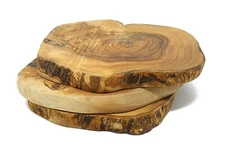 Set of 3 Round Wooden Olive Cutting Kitchen Board Trivet for Charcuterie Cheese