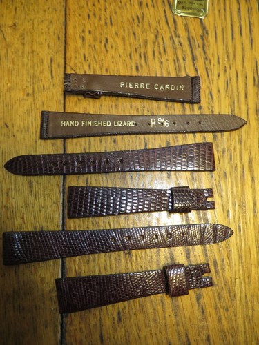 NOS 9/16" 14MM Genuine Lizard Watchbands Dark Brown Pierre Cardin France Kalbe - Picture 4 of 21