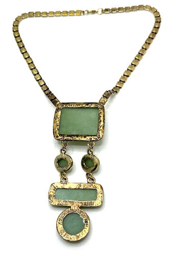 Green Bohemian Necklace Crackle Statement Choker Gold Tone 16" - Picture 12 of 13