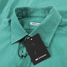 Kiton NWT Casual Button Down Shirt Size L Solid Green 100 Cotton