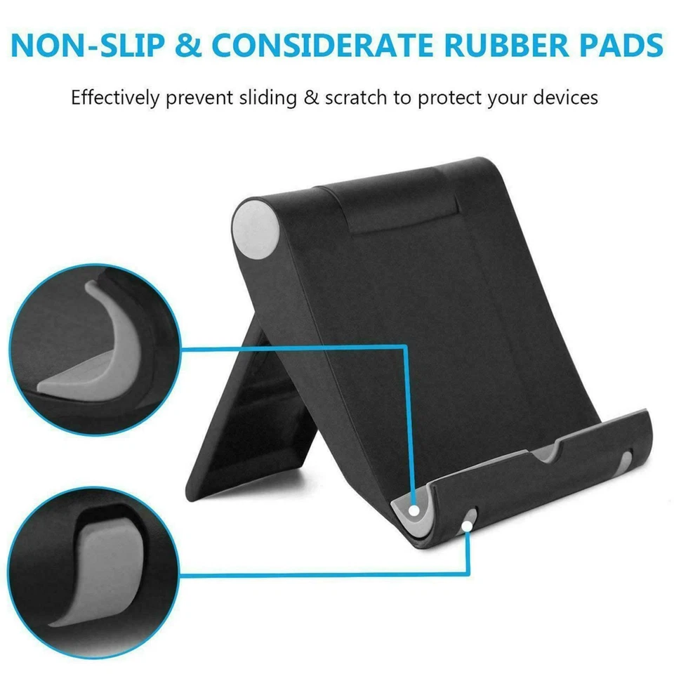 iPad Tablet iPhone Desk Stand Holder Mobile Phone Folding Portable Black - Image 2 of 4